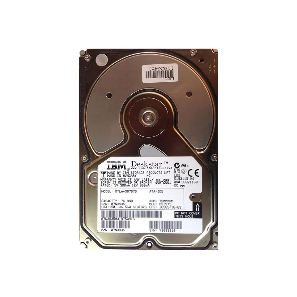 DTLA-307075 - IBM 76.8GB 7200RPM IDE 3.5" HDD