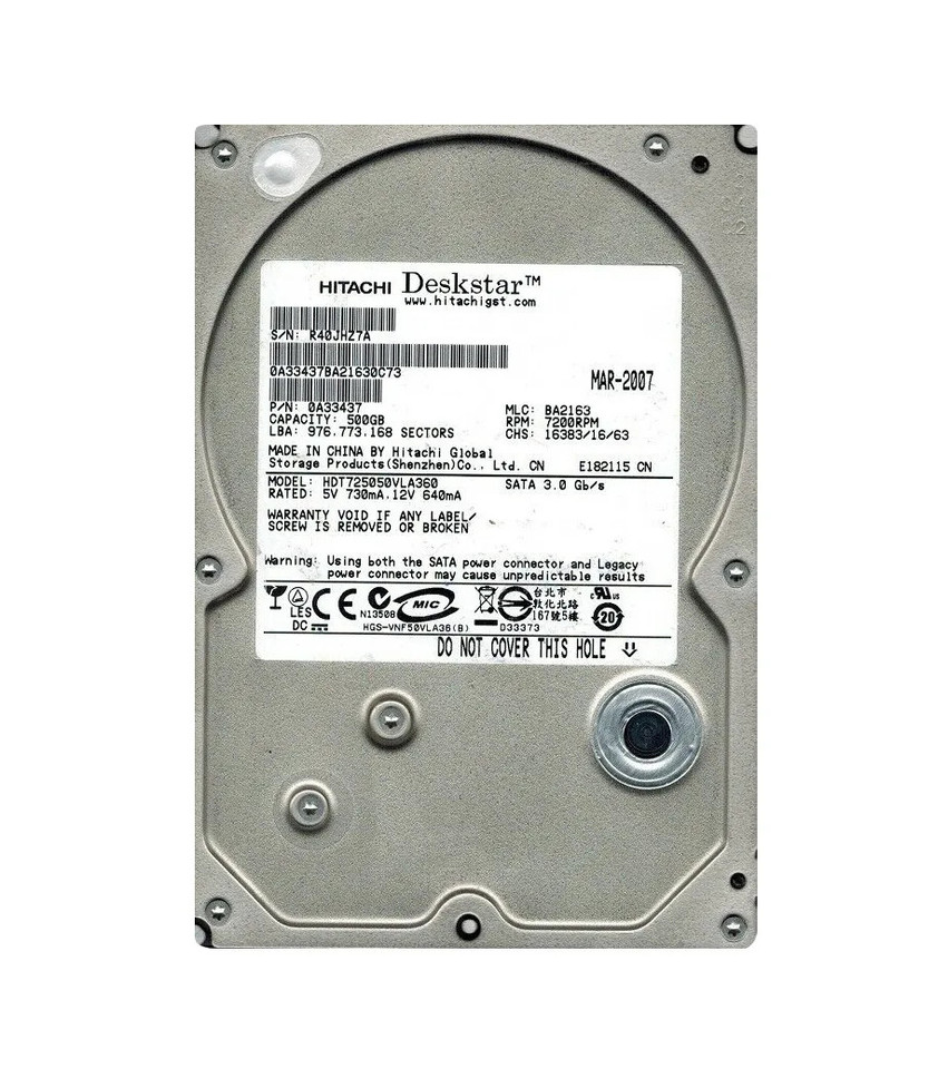 0A33437 - Hitachi 500GB 7200RPM SATA 3Gb/s 3.5" HDD