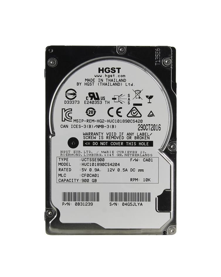 0B31239 - HGST 900GB 10520RPM SAS 12Gb/s 2.5" HDD