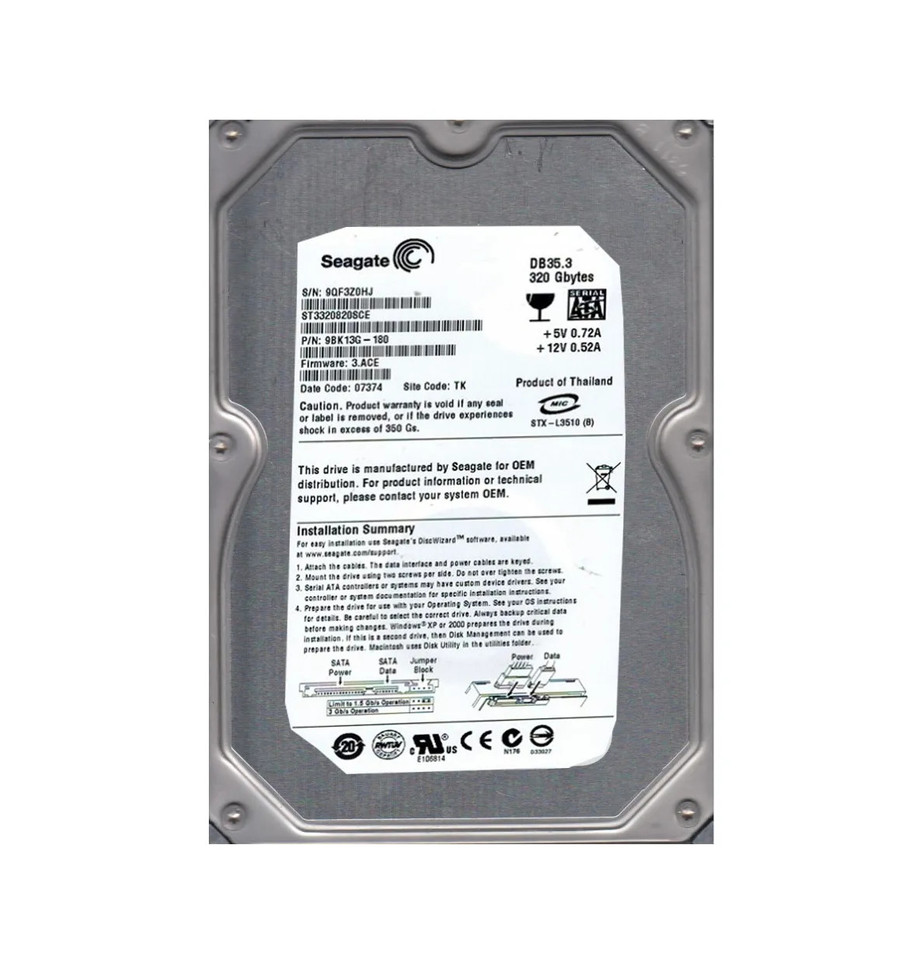 9BK13G-180 - Seagate 320GB 7200RPM SATA 3Gb/s 3.5" HDD