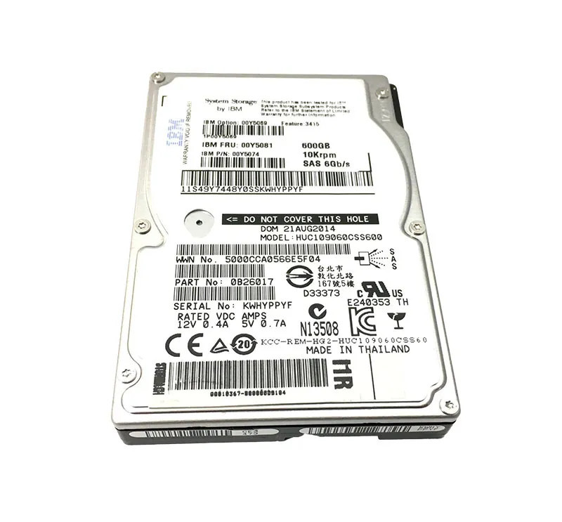 00Y5074 - IBM 600GB 10K RPM SAS 6Gb/s 2.5" HDD