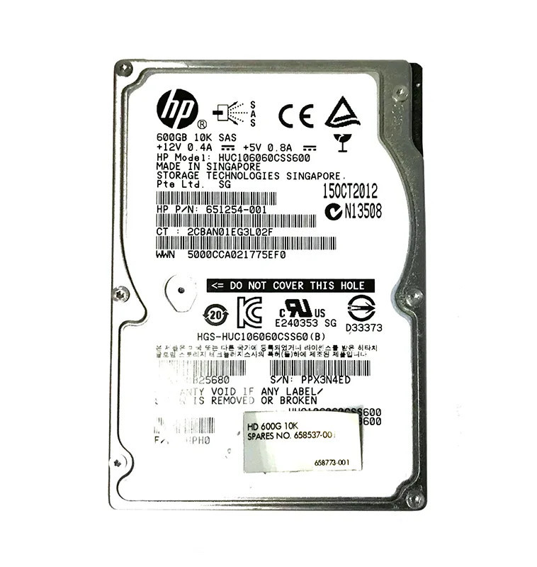 651254-001 - HP 600GB 10000RPM SAS 6Gb/s 2.5" HDD