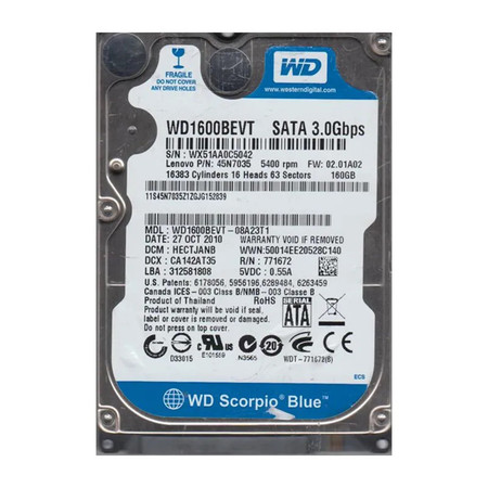 WD1600BEVT-08A23T1 - Western Digital 160GB 5400RPM SATA 2.5-Inch HDD