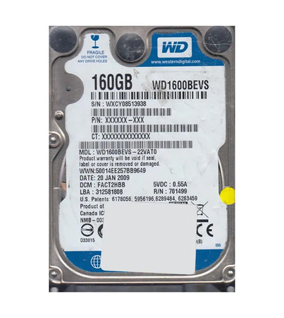 WD1600BEVS-22VAT0 - Western Digital 160GB 5400RPM SATA 8MB 2.5" HDD