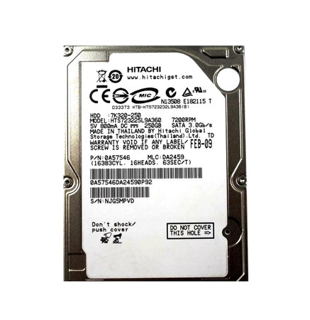 0A57546 - Hitachi 250GB 7200RPM 2.5" SATA 3Gb/s HDD
