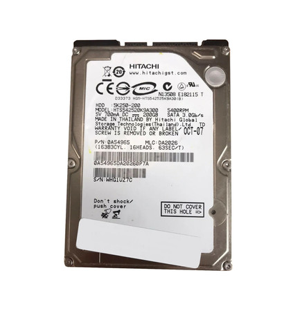 HTS542520K9A300 - Hitachi 200GB 5400RPM SATA 2.5" HDD