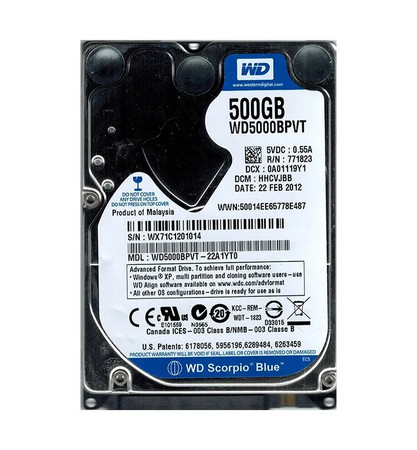 WD5000BPVT-22A1YT0 - Western Digital 500GB 5400RPM SATA 8MB 2.5" HDD