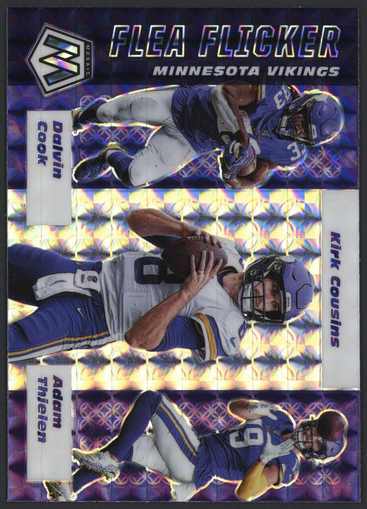 2020 Panini Mosaic Flea Flicker #FF11 Dalvin Cook Kirk Cousins Adam Thielen Purple And White EX Vikings