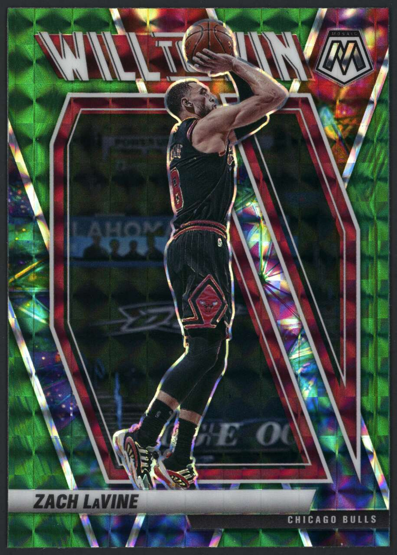 2020 Panini Mosaic Will To Win #9 Zach Lavine Green Mosaic EX Bulls