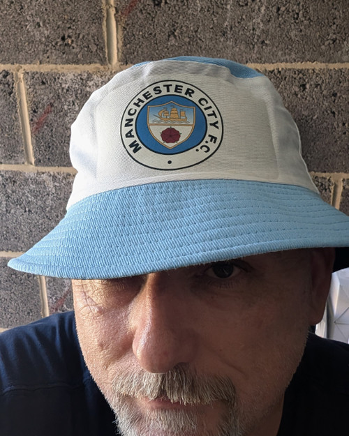 MCFC Retro Style Bucket  Sky Blue And White  - Free UK Delivery