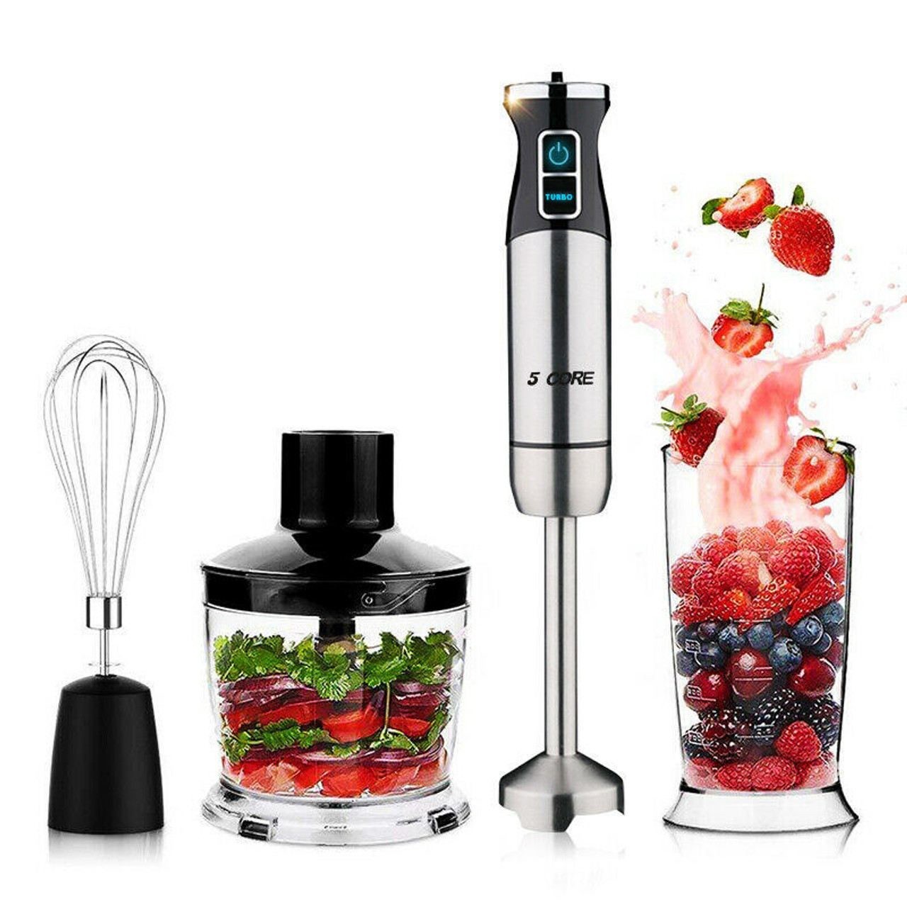 5 Core Immersion Hand Blender 500W Multifunctional Powerful Electric  Handheld Blender 8 Variable speed Emersion Hand Mixer Stick BPA Free HB  1510 RED