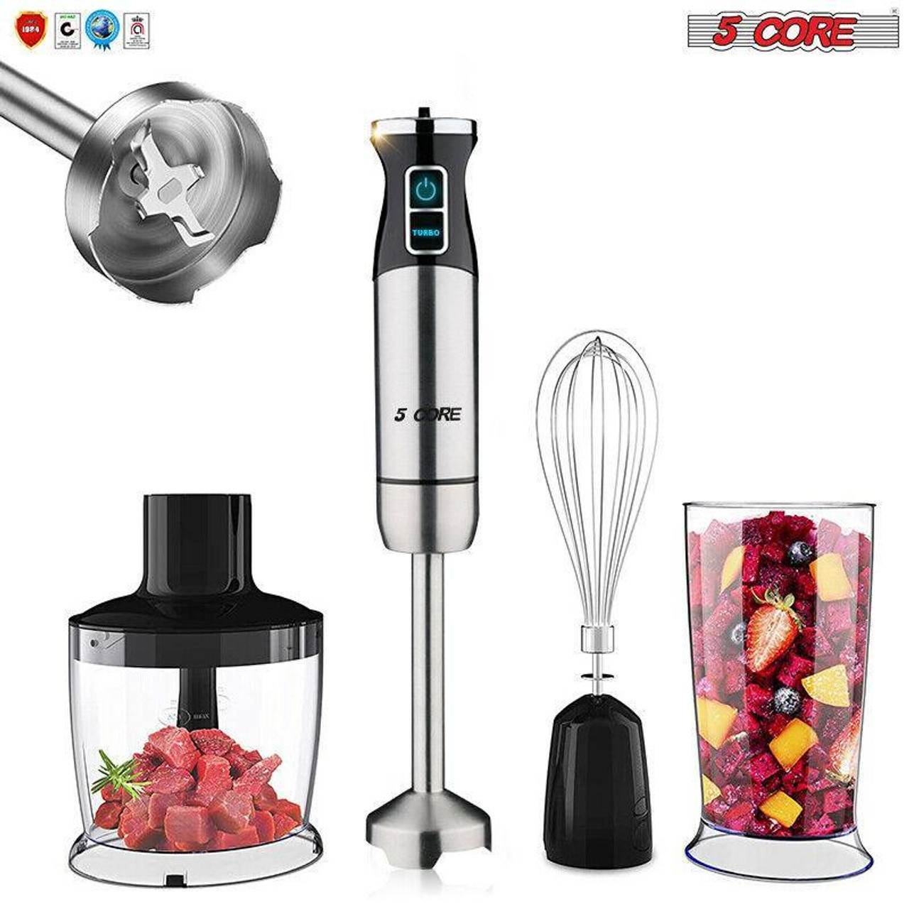 5 Core Immersion Hand Blender 500W Multifunctional Powerful Electric  Handheld Blender 8 Variable speed Emersion Hand Mixer Stick BPA Free HB  1510 RED