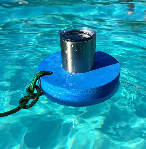 Blue colored, round tumbler single buoy with retention cord
