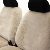Front view of Tailor-made Sheepskin Seat Covers on bucket seats, full-coverage plush sheepskin with a custom fit.