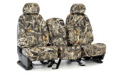 Realtree Waterproof Camo Seat Covers set with center console, full-coverage camo with matching headrests.