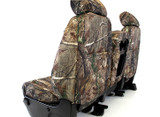 Realtree Waterproof Camo Seat Covers side/rear angle showing custom fit and full coverage with camo fabric.