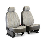 Saddle Blanket Seat Covers shown on front bucket seats, woven saddle blanket center panels with black sides and custom fit.