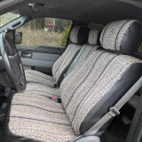 Saddle Blanket Seat Covers with striped fabric design for car front seats, durable and comfortable.