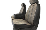 Saddle Blanket Seat Covers installed on front seats with center console, woven fabric panels and full access to cupholders.