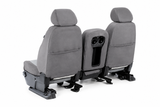 OEM Seat Covers rear view on front seats with center console, built-in pockets and clean custom-fit coverage.