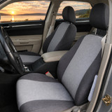 OEM Seat Covers installed on front seats in a vehicle, factory-style two-tone look with full coverage.