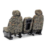 Mossy Oak Waterproof Camo Seat Covers rear view with center console/cupholder opening and full-coverage camo.