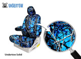 Undertow Solid Moon Shine Camo Seat Cover with deep blue and black waterproof branch pattern.