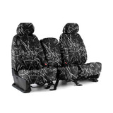 Moon Shine Waterproof Camo Seat Covers full set shown on seats, dark branch-pattern camo with custom-fit coverage.