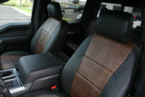 Exotic Seat Covers installed on front seats, featuring a brown crocodile skin texture with black ostrich accents for a premium look.