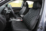 Black Diamond Stitch Seat Covers on front bucket seats, featuring a luxury quilted pattern and tailored custom fit.