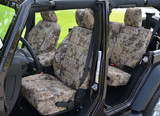Kryptek Highlander Front and Rear Seat covers on a Jeep Wrangler.