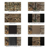 Luxury Line Realtree Camo Seat Covers pattern options: Realtree Max 4 HD, Max 5, and Xtra with Sof-Touch/ostrich/croc trims.