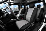 Waterproof CORDURA seat covers on truck front and rear, gray diamond-quilted inserts with black bolsters and headrest wraps.