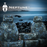 Kryptek Neptune Camo Seat Covers on front seats, dark blue tactical water pattern with a custom-fit finish.