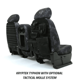 Kryptek Camo Seat Covers in Typhon pattern showing the optional Tactical MOLLE System for rear storage.