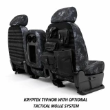 Kryptek Camo Seat Covers in Typhon pattern showing the optional Tactical MOLLE System for rear storage.