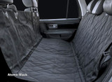 Atomic Black Universal Pet Seat Cover installed in a vehicle, featuring a full-coverage quilted hammock design.