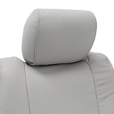 Detailed view of Genuine Leather Seat Covers headrest, showing the smooth high-quality leather and snug custom fit.