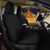 Genuine Leather Seat Covers in black, premium custom-fit front bucket seats for a sleek, high-end vehicle interior.