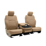 Tan Imitation Leather CK Seat Covers on 40/20/40 bench seats with center console, durable custom-fit protection.
