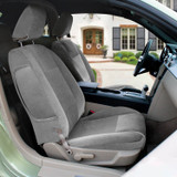 Gray Velour CK Seat Covers installed on front bucket seats, featuring soft plush fabric and a clean custom-fit finish.
