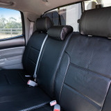 Luxury Line Carbon Fiber Seat Covers installed on front and rear seats in a truck, showing durable carbon fiber textured material and custom fit.