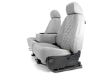 Side view of Luxury Line Diamond Stitch Seat Covers in light gray, showing the tailored fit and diamond-stitched center panels.