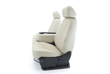 Diamond Stitch Seat Covers side profile showing diamond-stitched inserts and center console/cupholder access (ivory).
