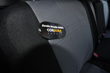 Close-up of CORDURA 1000 Denier Xtra-Duty Seat Covers showing CORDURA fabric badge and rugged texture.