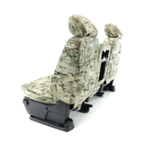 Rear/angled view of MultiCam Seat Covers on 40/20/40 bench seats showing full seatback protection and durable custom-fit design.