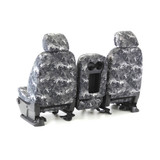 Rear view of Luxury Line Viper Camo Seat Covers showing built-in storage pockets and custom console access.