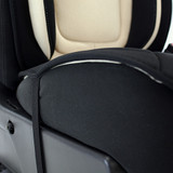 Close-up of the seat cushion side on a Universal Mesh Seat Cover, showing the secure elastic strap and tailored fit.