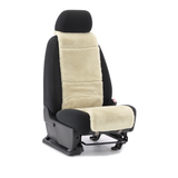 Universal Sheepskin Vest Seat Cover in ivory, featuring a soft plush texture and easy-install design for front seats.