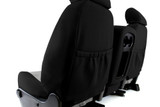 Neoprene Seat Covers rear/angled view showing tailored fit, rear storage pockets, and center console/cupholder opening.